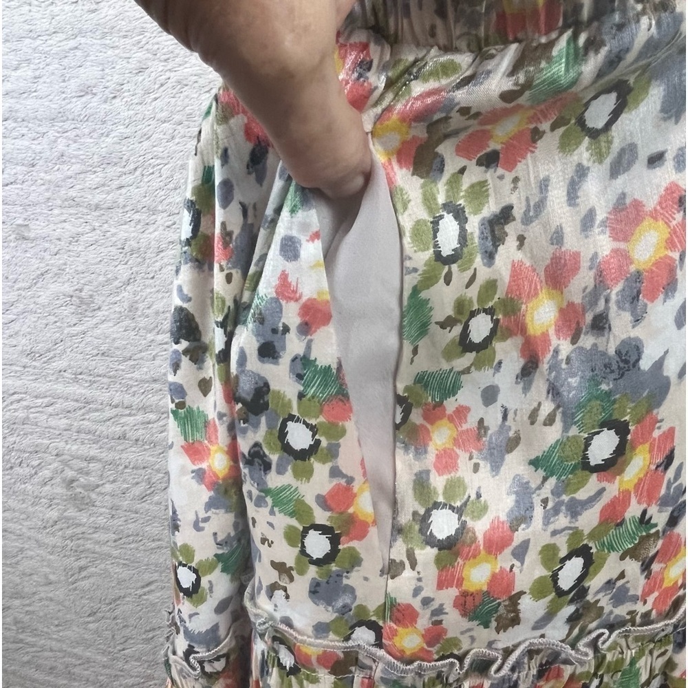 MOODIE Cottagecore Floral Maxi Skirt Tiered Boho Elastic Waist Peasant Country - Picture 8 of 10